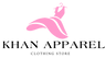 Logo of Khan Apparel clothing store with a pink dress on a white background