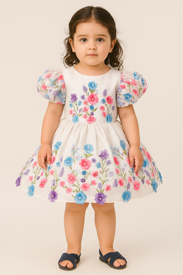 Floral Embroidered Puff Sleeve Dress – Khan Apparel Kids Collection