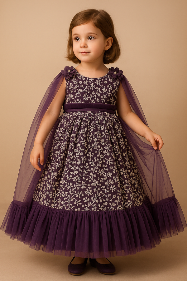 Luxury Deep Purple Embroidered Princess Frock for Girls (Ages 3–12) | Khan Apparel Premium Collection