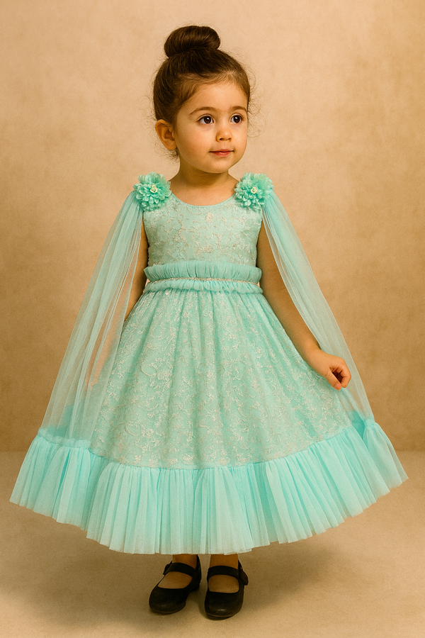 Girls Premium Aqua Blue Lace & Tulle Party Frock – Boutique Special