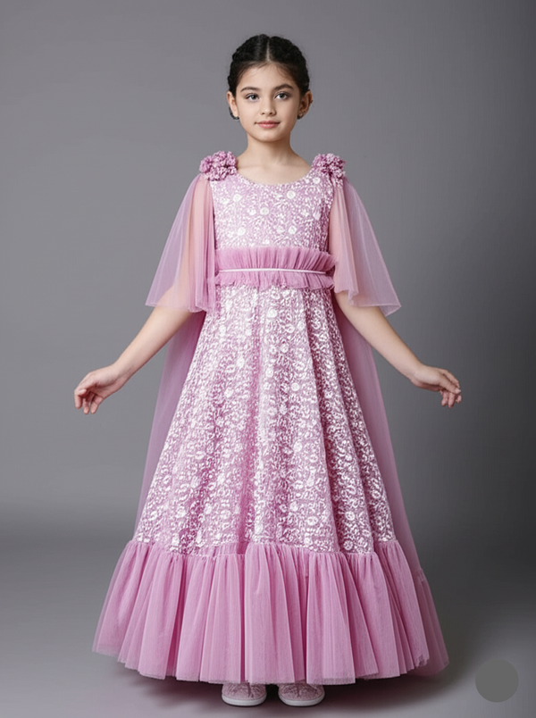 Princess Sky – Elegant Floral Gown for Girls